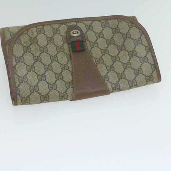 GUCCI GG Supreme Web Sherry Line Clutch Bag PVC Beige 89 01 030 Auth 65174 - Picture 5 of 16